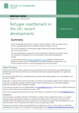 Refugee resettlement in the UK: recent developments: (Briefing Paper Number 9017)